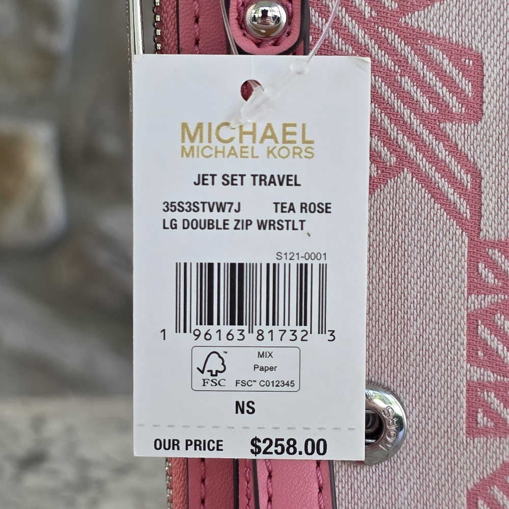 Michael Kors Jet Set Logo Large Double Zip Pink Wristlet - Picture 5 of 6